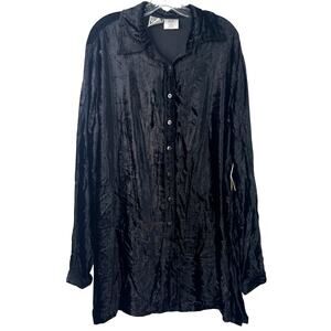 Phool NWT Vintage Women's Button Down Shirt Dress Black Velvet Tunic Goth Size L